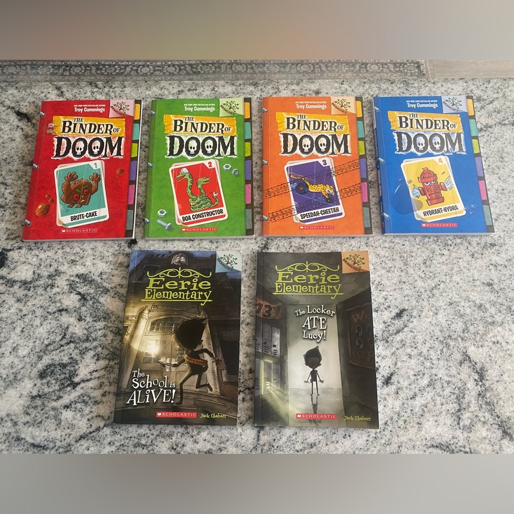 Early Chapter Book Graphic Novels “Eerie Elementary” & “Binder of Doom” series